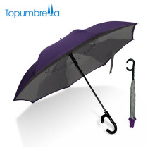 Calidad productos chinos nuevo diseño etiqueta privada doble capa C manija paraguas invertido